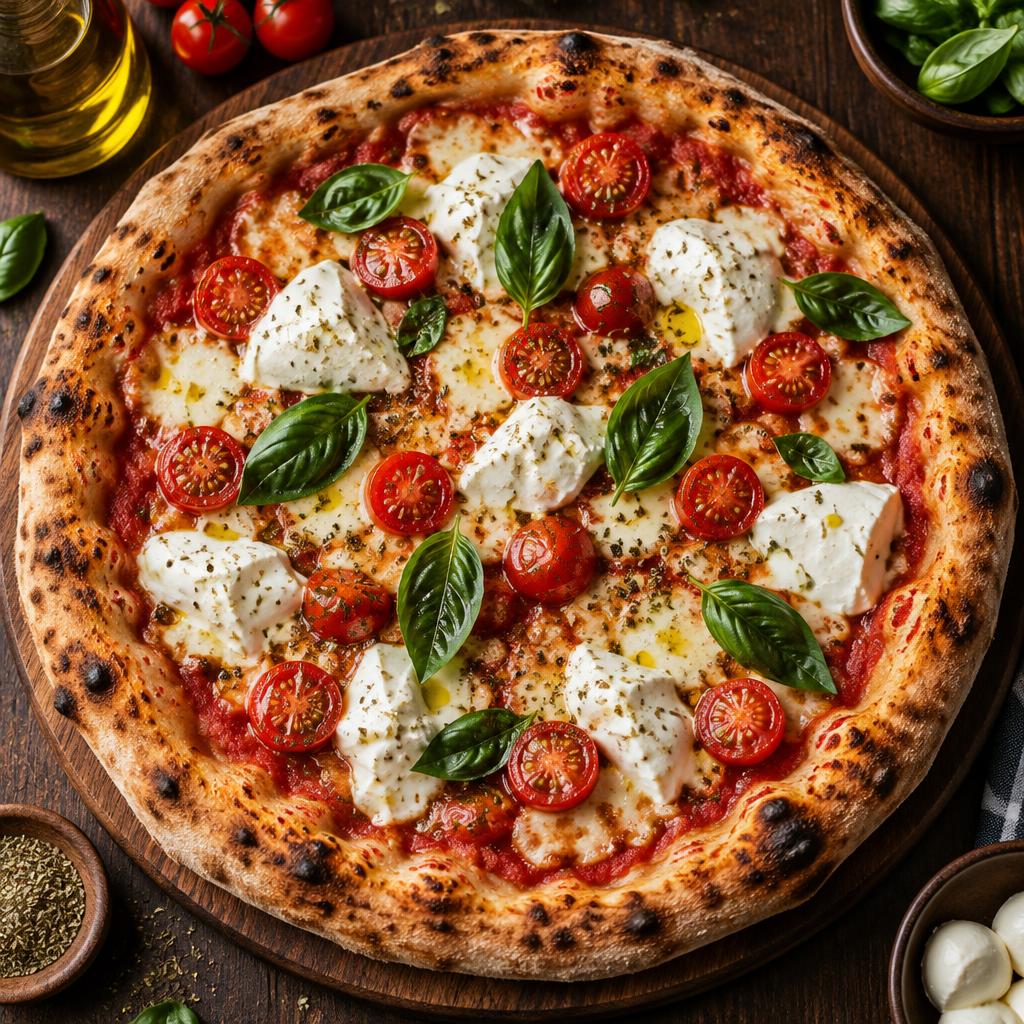 Pizza Locanda : bufala, tomates cerises et basilic (visuel d’illustration)